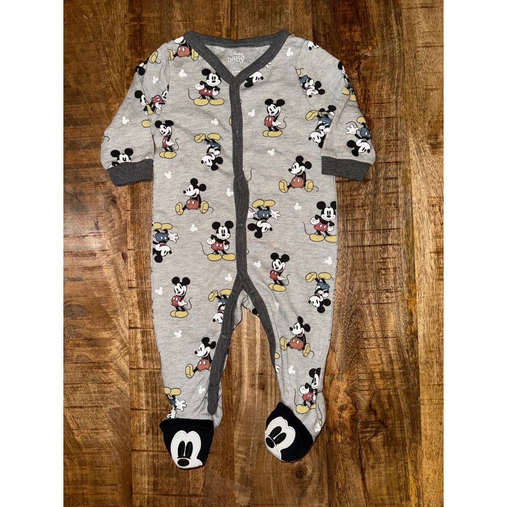 Disney Baby Mickey Mouse Gray Footed Sleeper Snap Front 6-9 Months